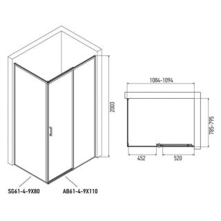 Душевая боковая стенка Alex Baitler SG61C80 80?200 см